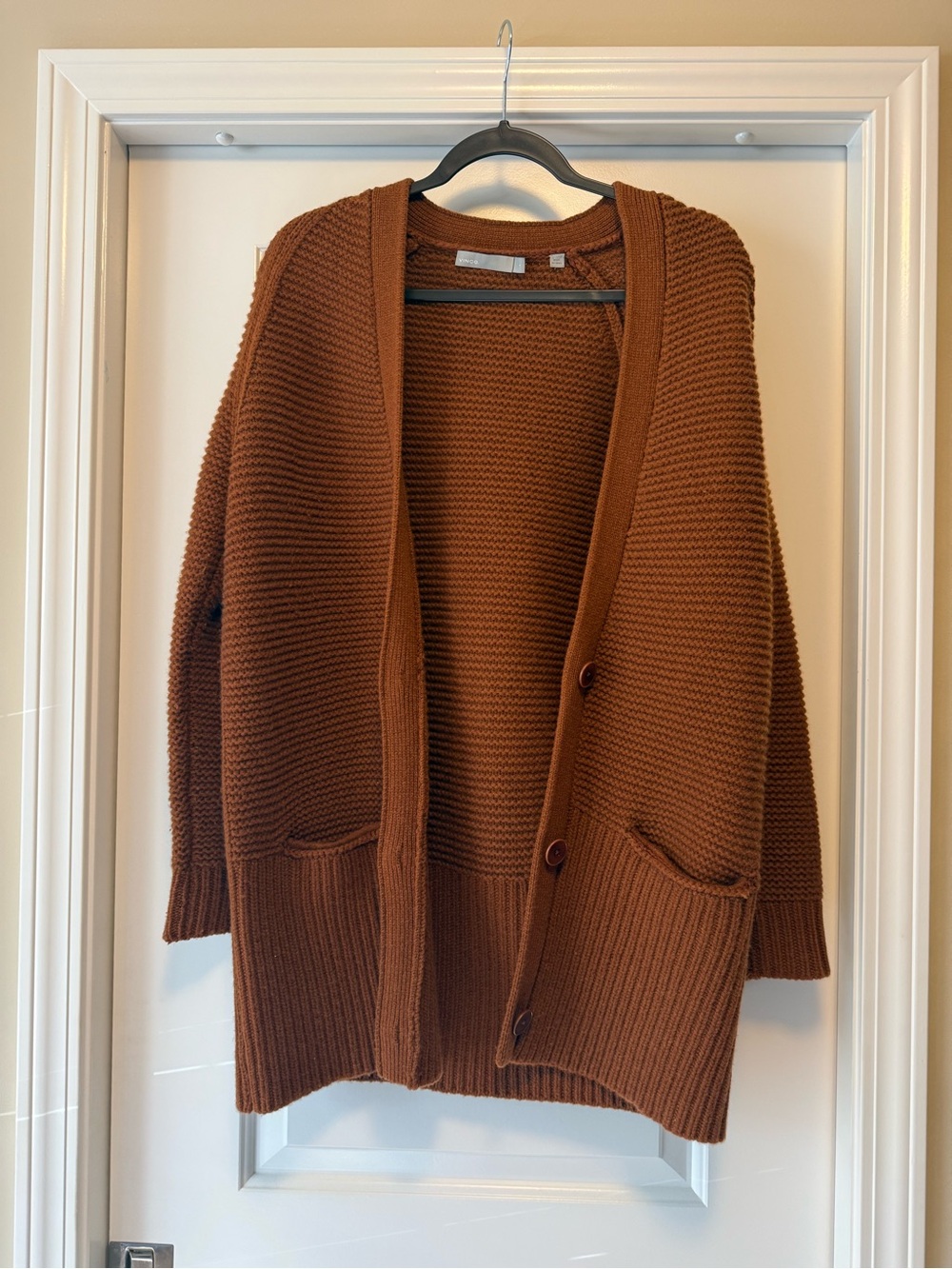 Vince Chestnut Brown Button-Front Chunky Cardigan